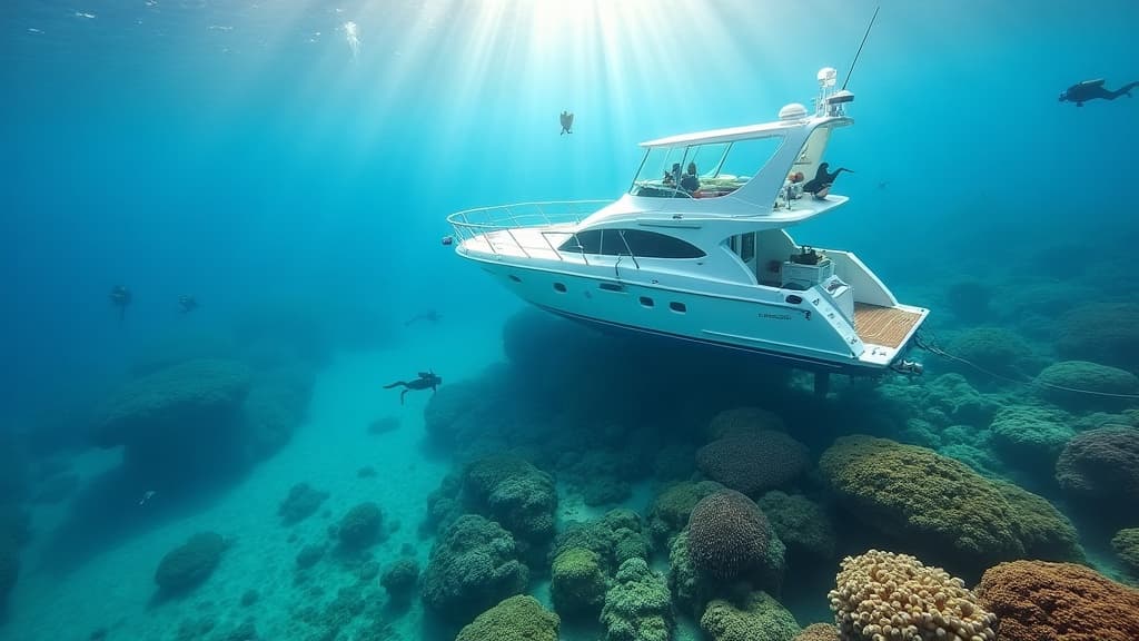 Sun rays breaking through crystal-clear turquoise water